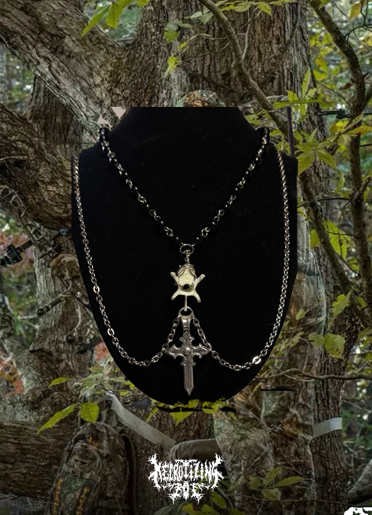 Layered mink vertebrae beaded choker