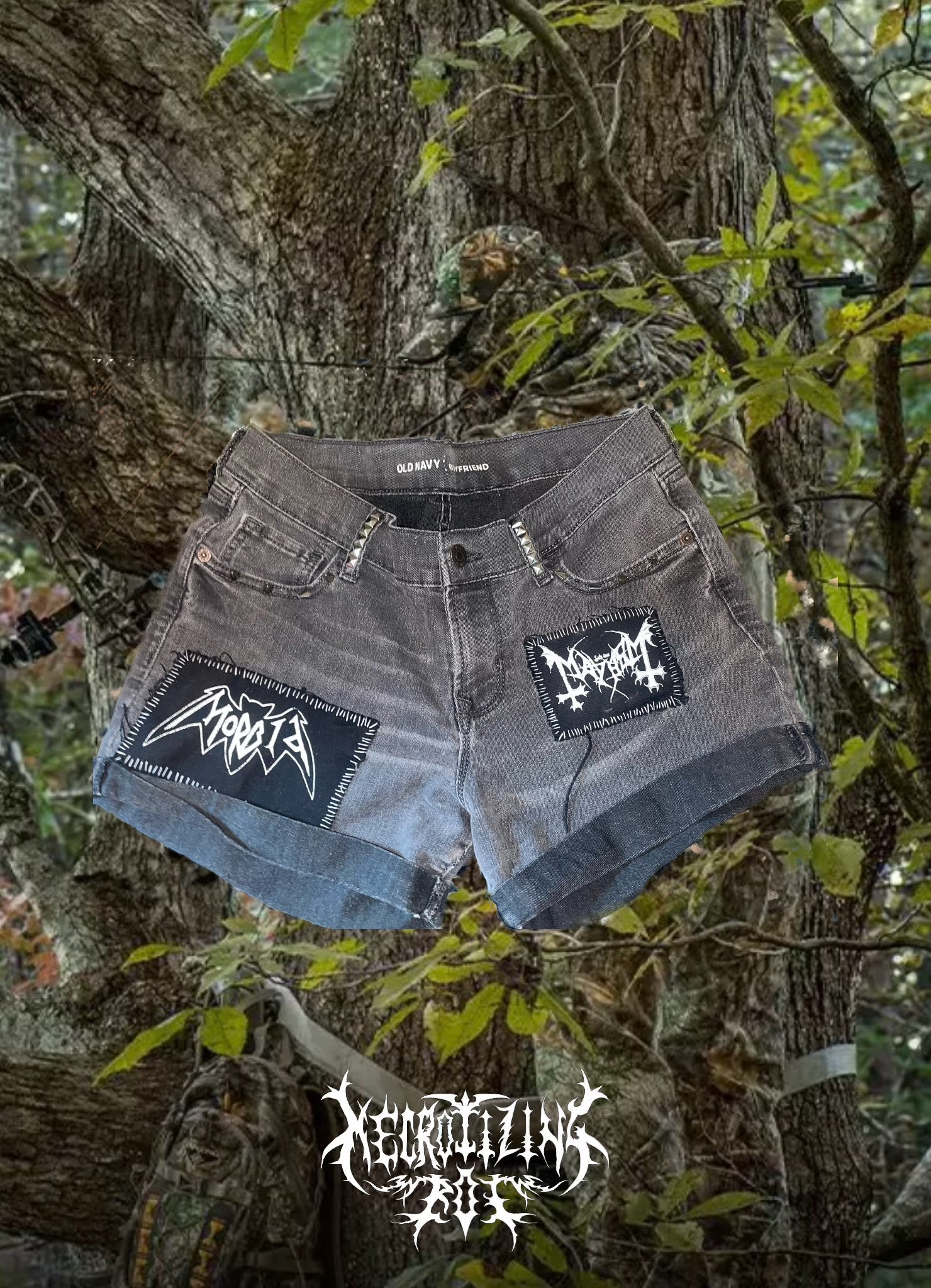Mayhem and Morbid denim shorts